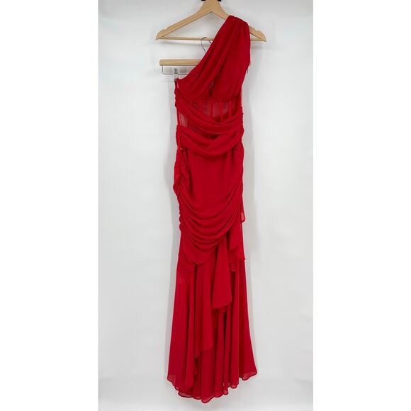 NBD | Christian Gown in Red Asymmetrical Corset Maxi Dress S - Picture 4 of 16